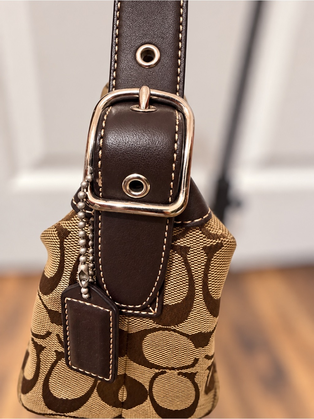 Vintage Y2K Coach Signature Jacquard Small Hobo Shoulder Bag Brown Tan Purse